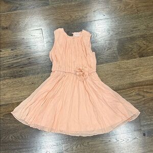 Peach Sleeveless Kids Dress with Flower Accent